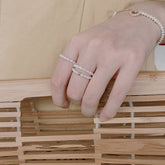 14K Gold Natural White Freshwater Pearl Elastic Rope Ring