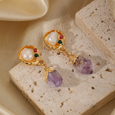 Vintage Light Luxury Amethyst Raw Stone Earrings