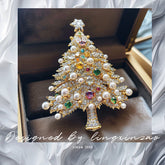 Original Design Colorful Zircon Pearl Christmas Tree Brooch