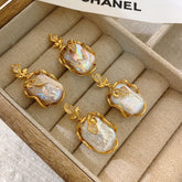 New High-end Vintage Natural Baroque Pearl Gold-plated Earrings