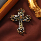 Vintage Court-style Rhinestone Cross Brooch