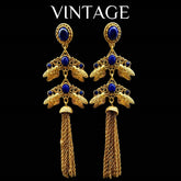 Vintage Replica Textured Tassel Long Earrings