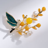 Copper Zircon Freshwater Pearl Bird Brooch