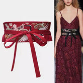 Vintage Red Embroidered Dress with Decorative Waist Belt