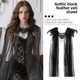 Halloween Feather Cloak Black Mesh Cape