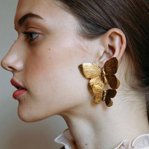 New Alloy Texture Two Butterfly Earrings