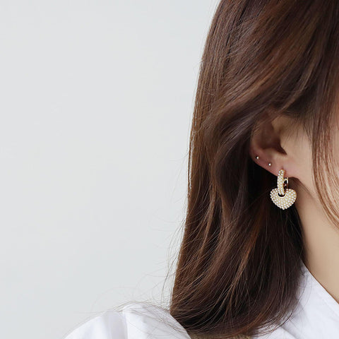 Vintage French Pearl Heart Earrings