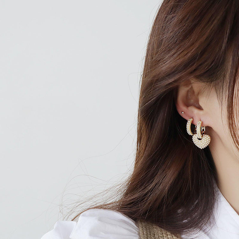 Vintage French Pearl Heart Earrings