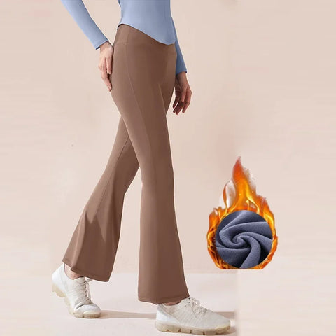 Winter Warm Flared Fleece Inner High Waist Tight Fit Leggings Workout Fitness Yoga Pants Leggings