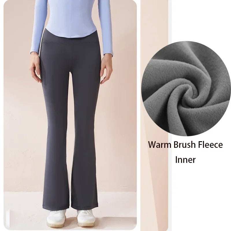 Winter Warm Flared Fleece Inner High Waist Tight Fit Leggings Workout Fitness Yoga Pants Leggings