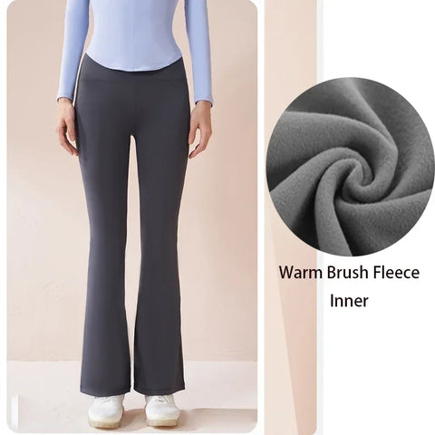 Winter Warm Flared Fleece Inner High Waist Tight Fit Leggings Workout Fitness Yoga Pants Leggings