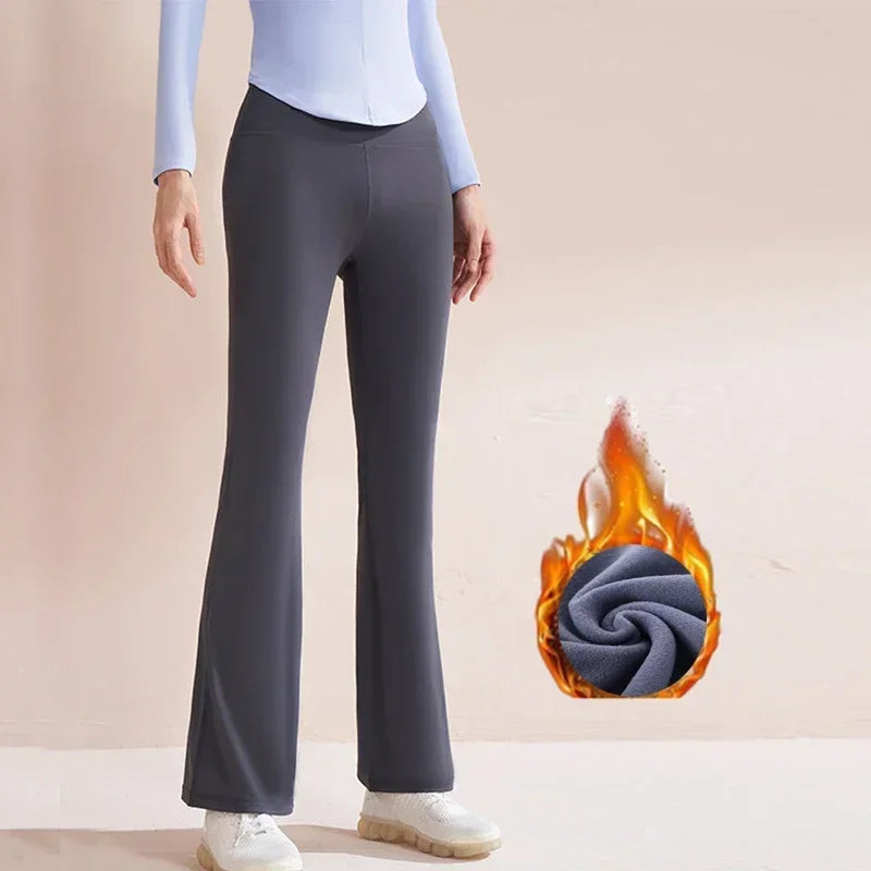Winter Warm Flared Fleece Inner High Waist Tight Fit Leggings Workout Fitness Yoga Pants Leggings