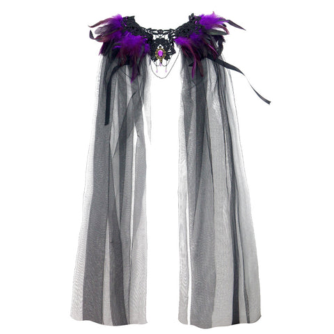 Halloween Feather Cloak Black Mesh Cape
