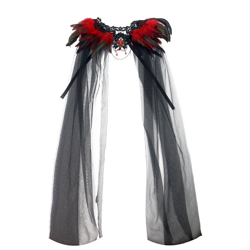 Halloween Feather Cloak Black Mesh Cape