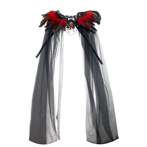Halloween Feather Cloak Black Mesh Cape