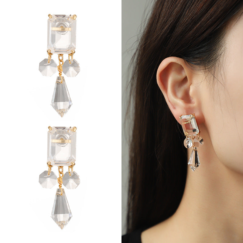 Shaped Glass Diamond Tassel Earrings