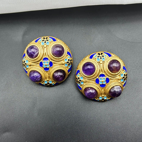 Vintage Handmade Enamel Palace Style Earrings