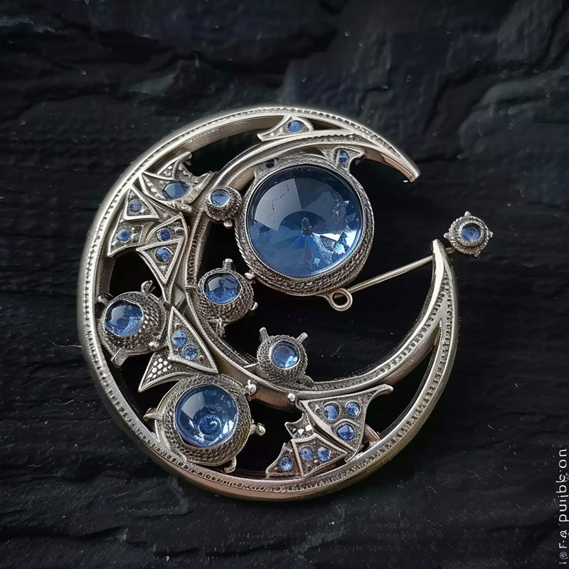 Vintage Crystal Moon Brooch