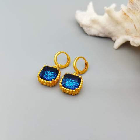 Retro Simple Geometric Sapphire Earrings