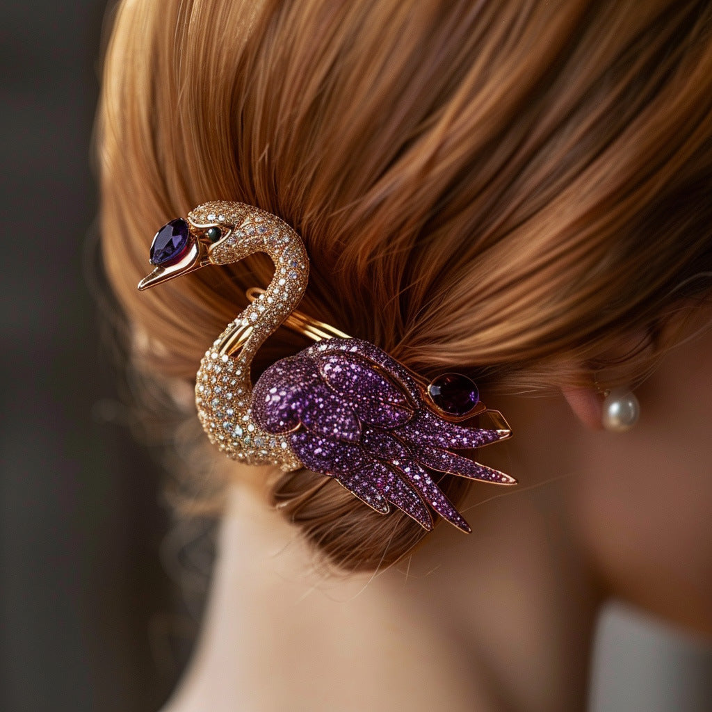 Original High-grade Amethyst Swan Headdress Hairpin