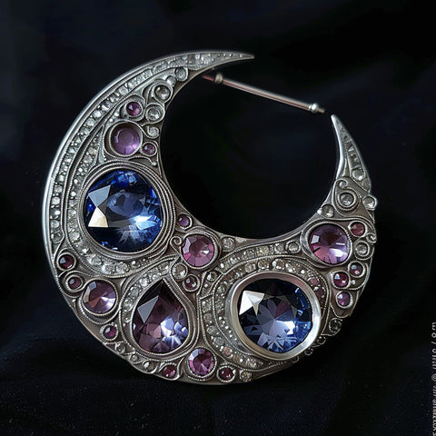 Vintage Crystal Moon Brooch