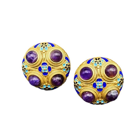 Vintage Handmade Enamel Palace Style Earrings