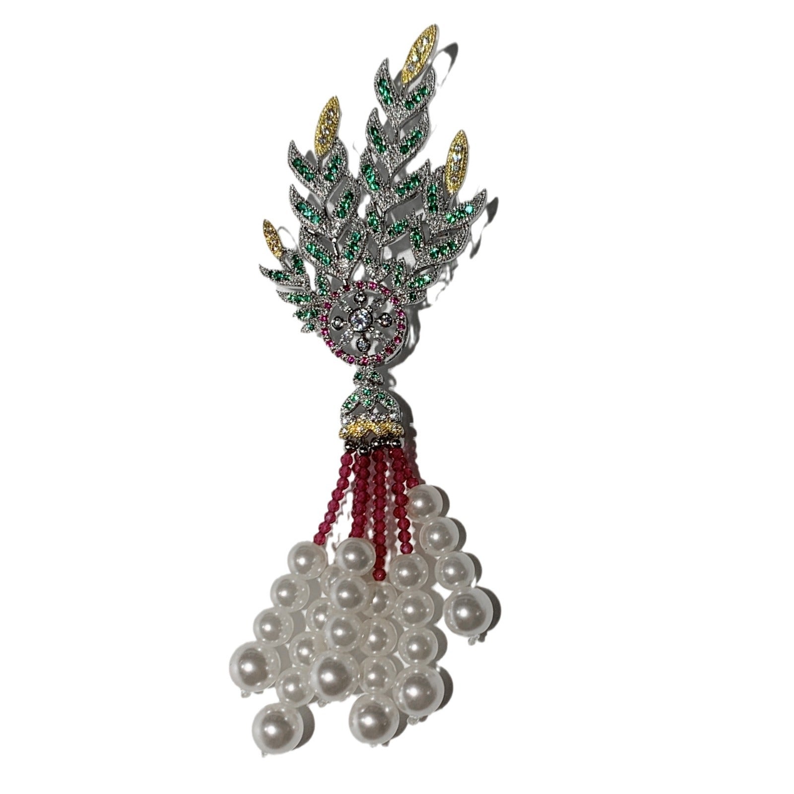 Handmade "The Great Gatsby" Palace Style Crown Wheat Tassel Pearl Brooch