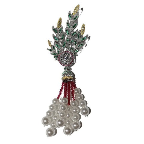 Handmade "The Great Gatsby" Palace Style Crown Wheat Tassel Pearl Brooch