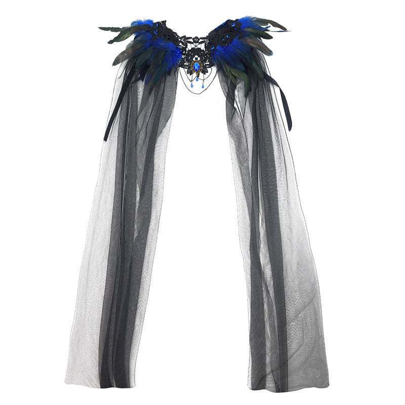 Halloween Feather Cloak Black Mesh Cape