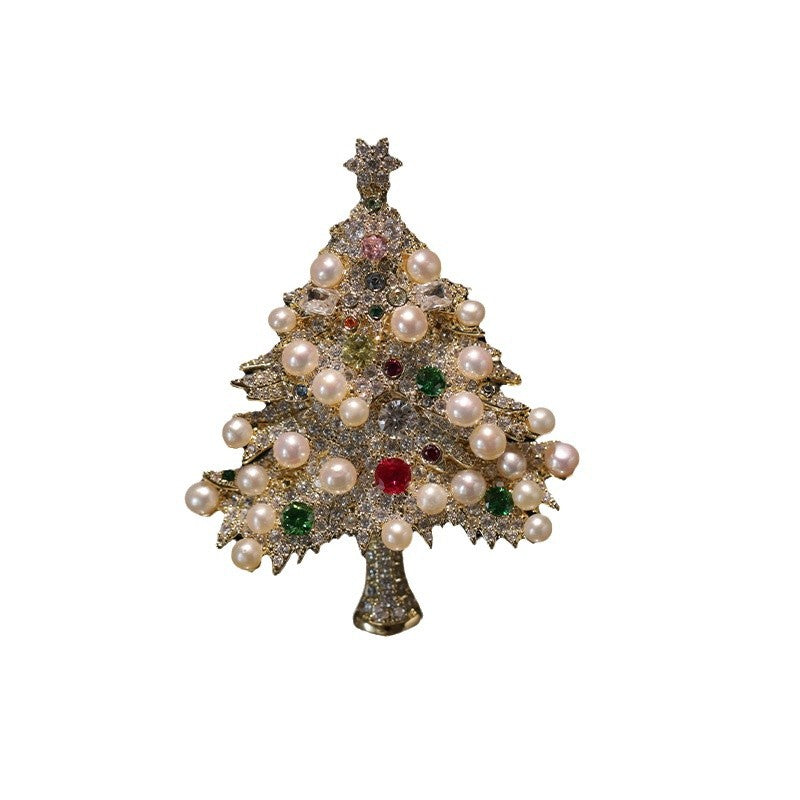 Original Design Colorful Zircon Pearl Christmas Tree Brooch
