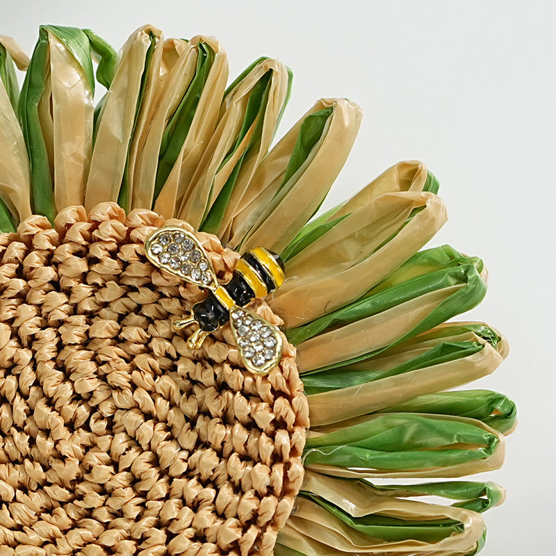 Vintage Bohemian Hand-woven Sunflower Brooch