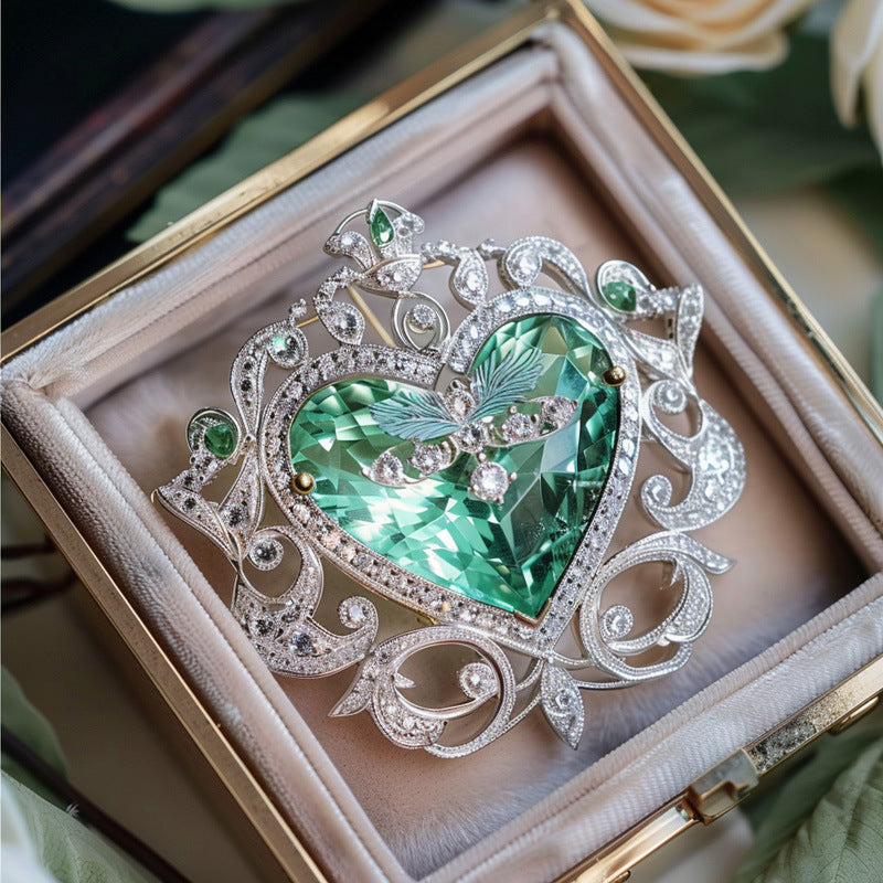 Crystal Heart Brooch