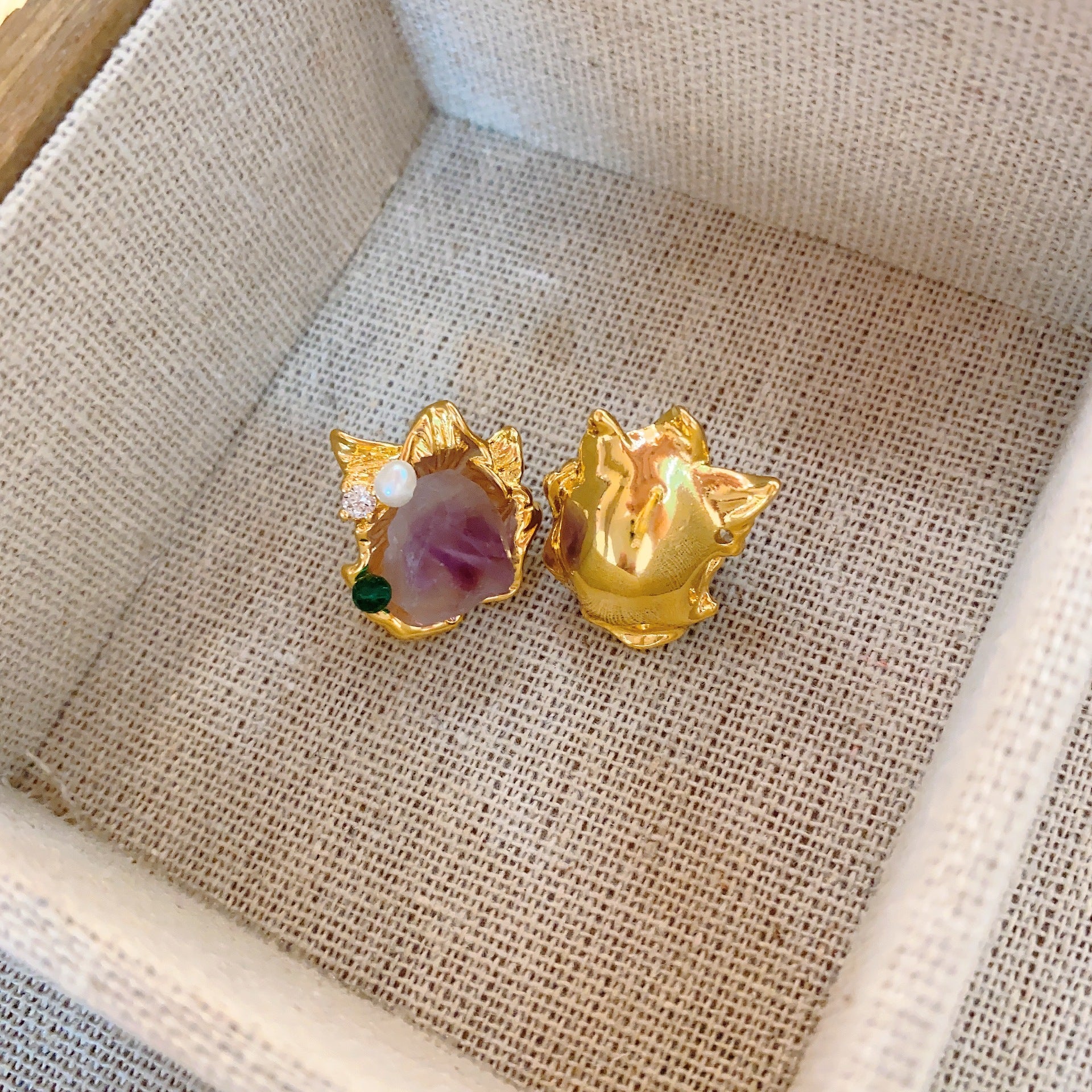 Vintage Purple Temperament Pearl Silver Needle Earrings
