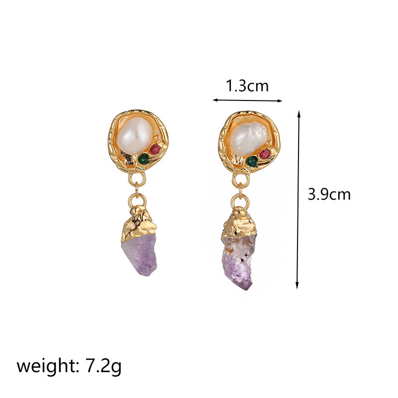 Vintage Light Luxury Amethyst Raw Stone Earrings