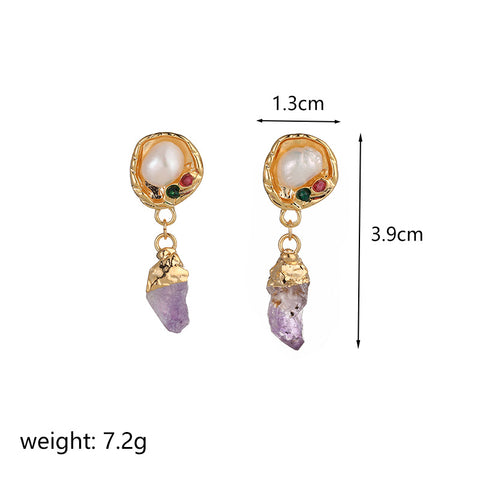 Vintage Light Luxury Amethyst Raw Stone Earrings