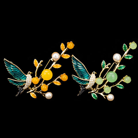 Copper Zircon Freshwater Pearl Bird Brooch