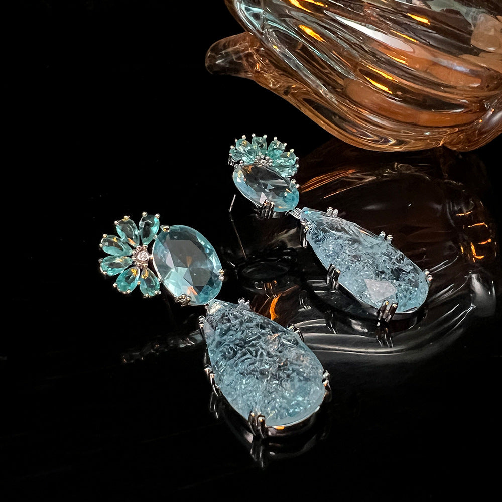 High-quality Faceted Sea Ice Blue Zircon Earrings