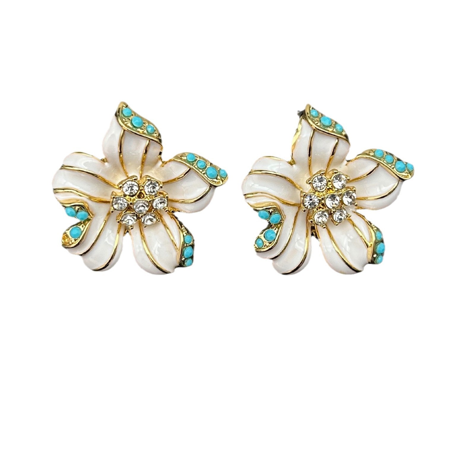 Bohemian Enamel Turquoise Pearl Mixed Flower Necklace Earring Set