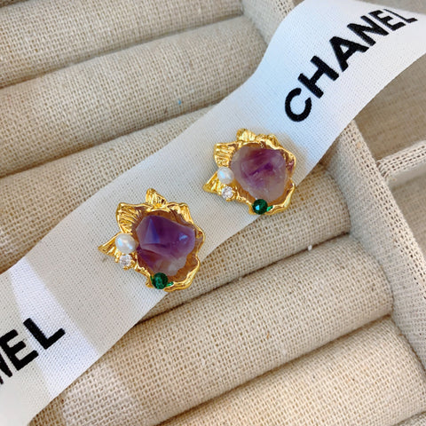 Vintage Purple Temperament Pearl Silver Needle Earrings
