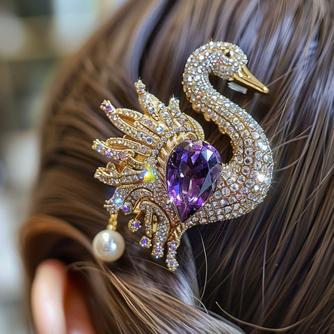 Original High-grade Amethyst Swan Headdress Hairpin