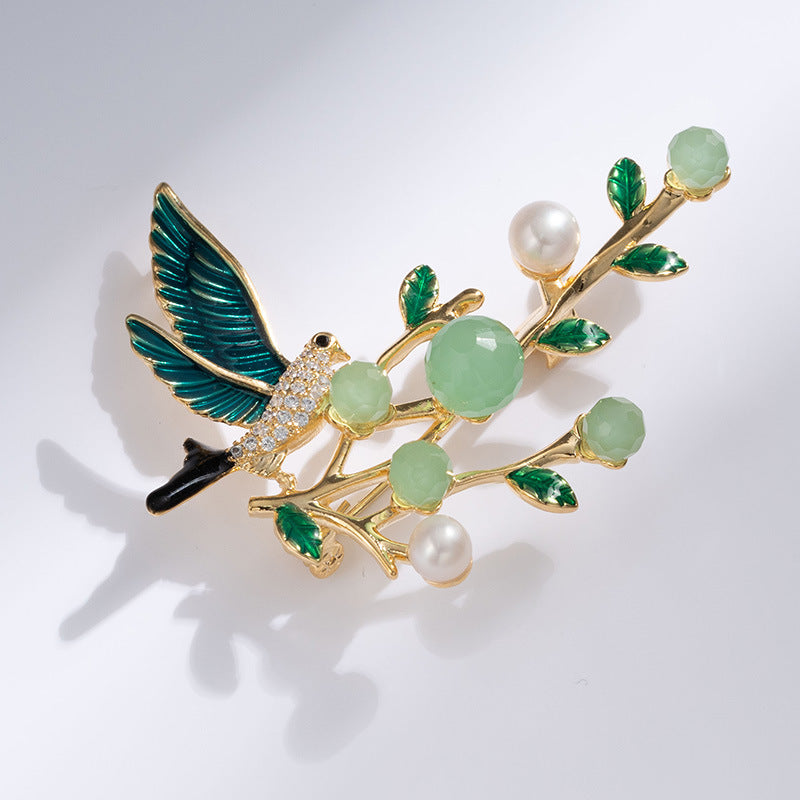Copper Zircon Freshwater Pearl Bird Brooch