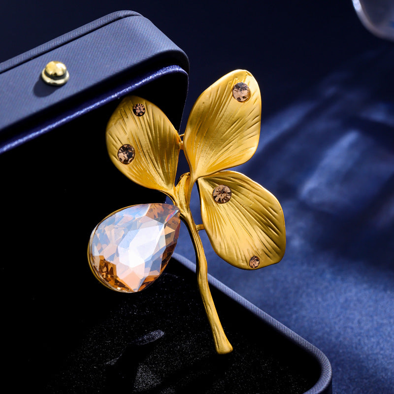 Vintage Maple Leaf Crystal Brooch