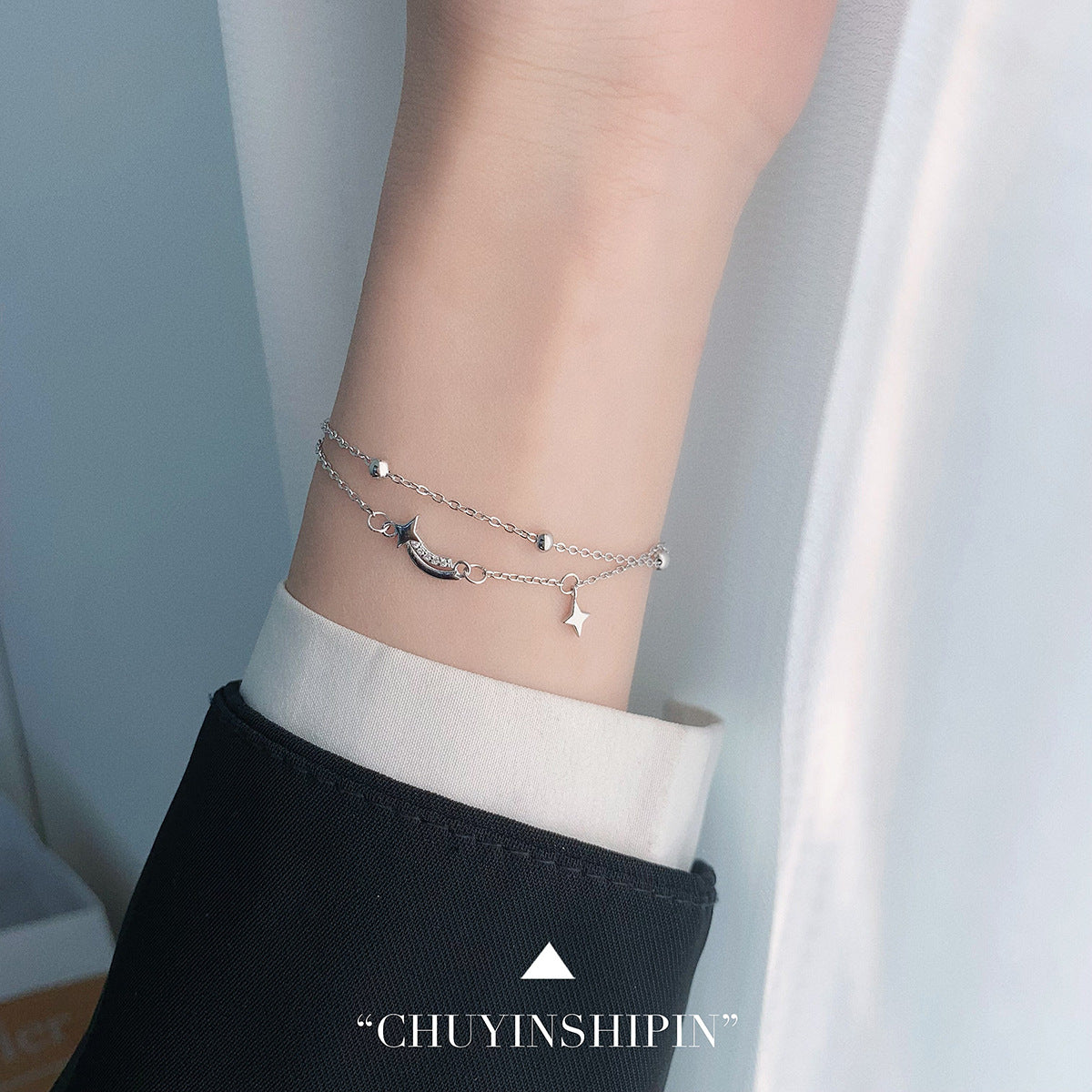 Pure Silver Meteor Double Layer Bracelet