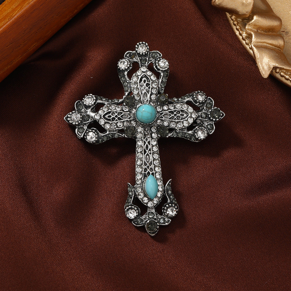 Vintage Court-style Rhinestone Cross Brooch