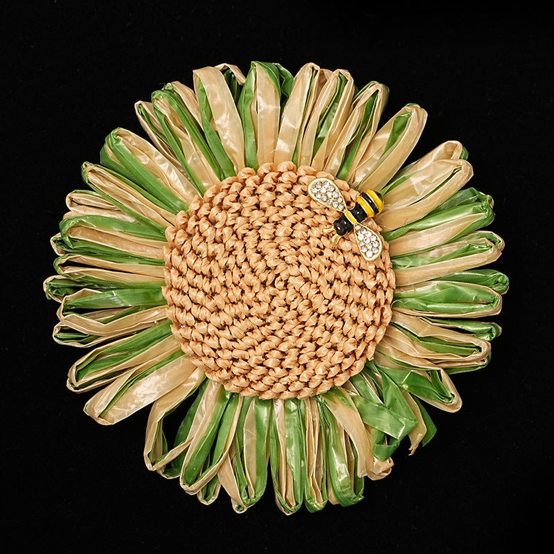 Vintage Bohemian Hand-woven Sunflower Brooch