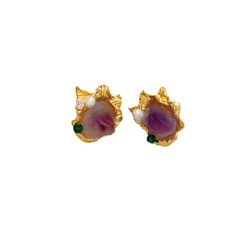 Vintage Purple Temperament Pearl Silver Needle Earrings