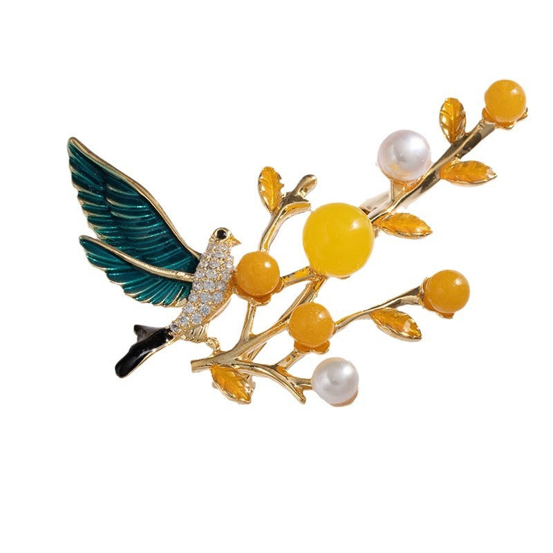 Copper Zircon Freshwater Pearl Bird Brooch