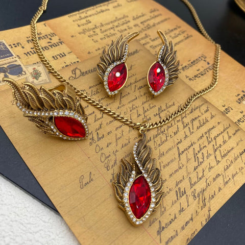Vintage Retro High-end Design Necklace Earrings Set