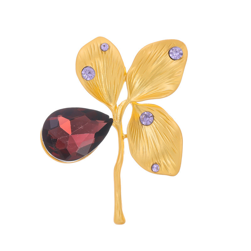 Vintage Maple Leaf Crystal Brooch