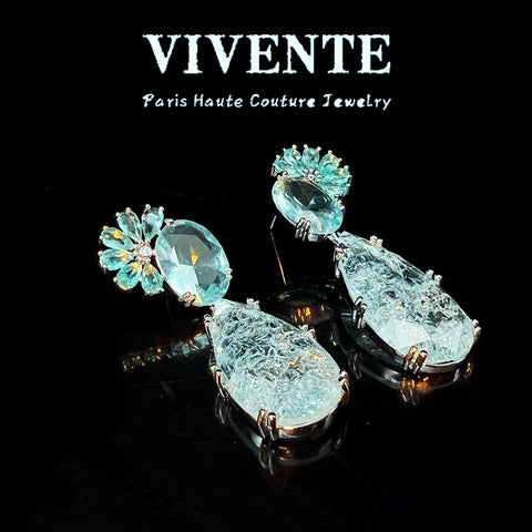 High-quality Faceted Sea Ice Blue Zircon Earrings